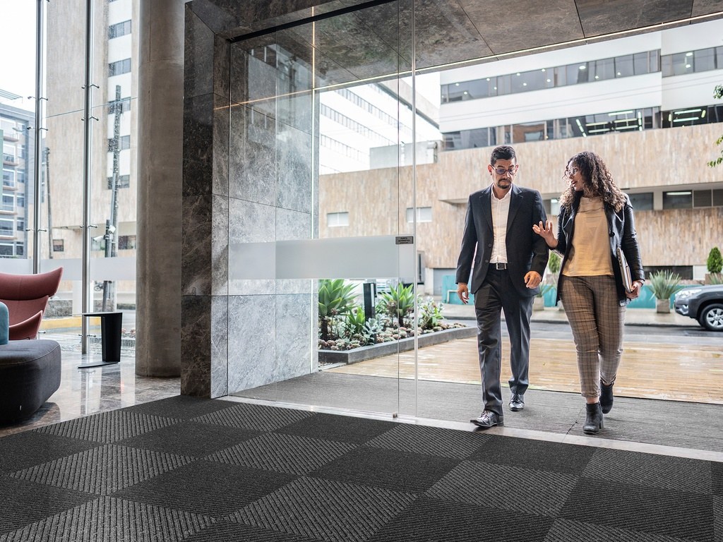 Commercial REPP-Tile entrance system with patterned modular walk-off coverage